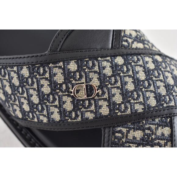 Dior Mens Aqua Sandal Beige Black Blue Oblique Jacquard Logo Slide Slip On 42 9 - Picture 8 of 16